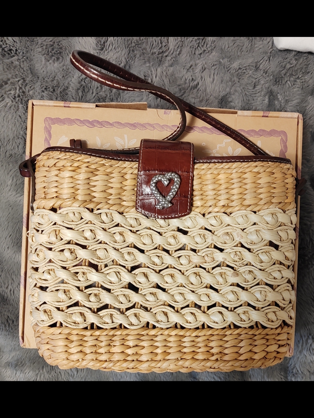 Vintage Brighton "Sadie" Woven Straw And Leather Handbag New With Box & Dust Bag